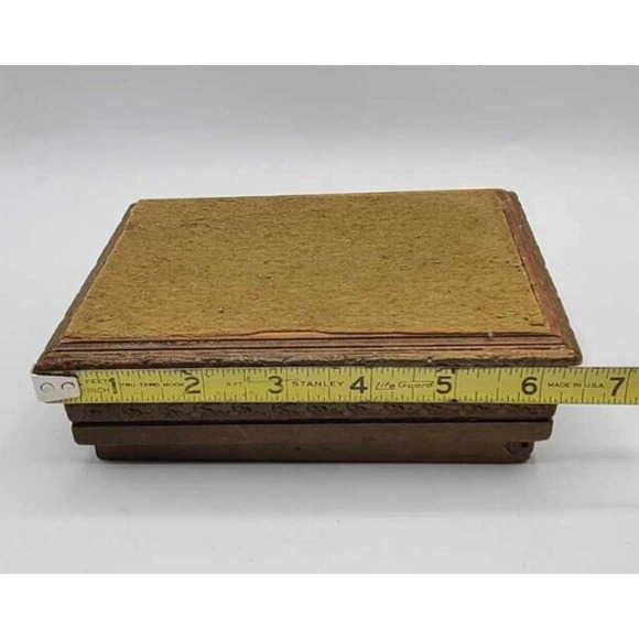 Antique 1920s Hand Carved Wood Jewelry Box French Victorian Print. Velvet Lining - Picture 8 of 16